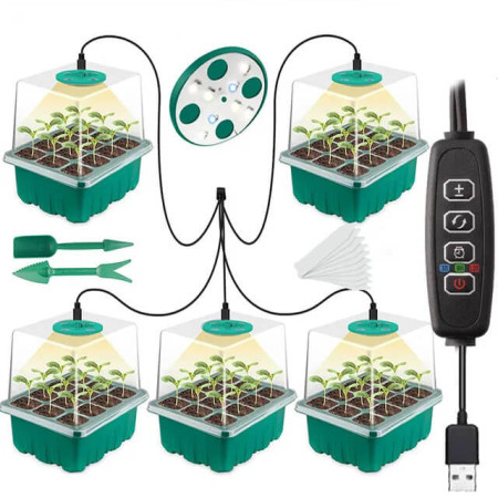 Kit 5 Mini Estufas com LED - Mudas e Germinação